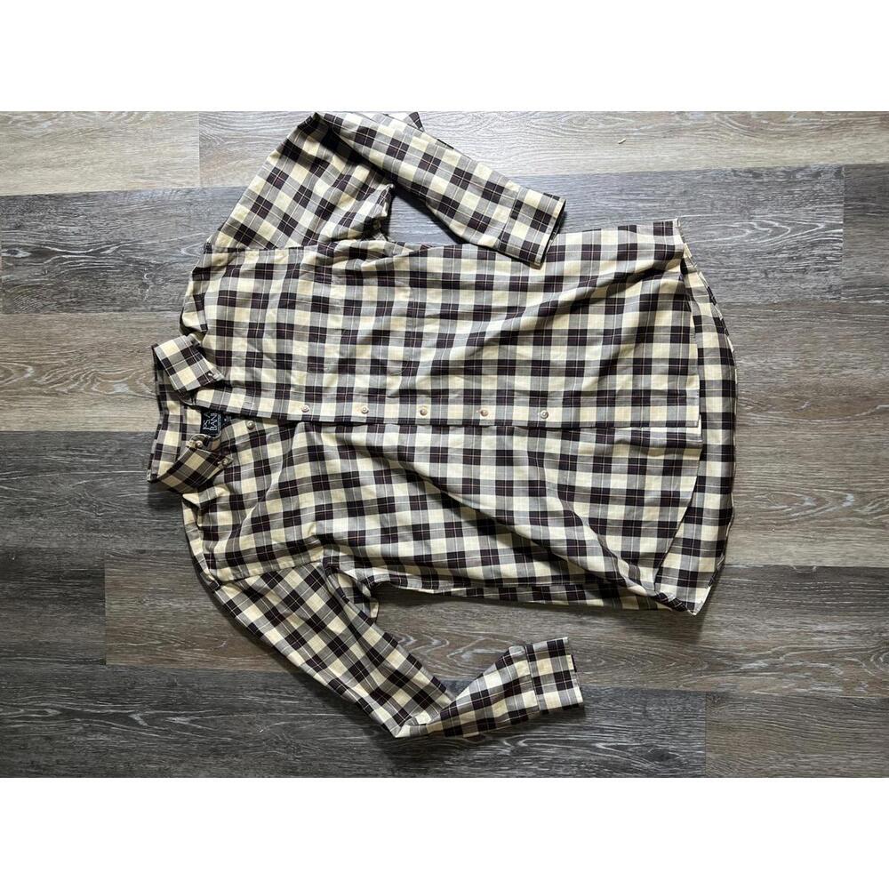 Jos. A. Bank Traveler's Collection Medium Brown and Cream Plaid Button-Up Shirt